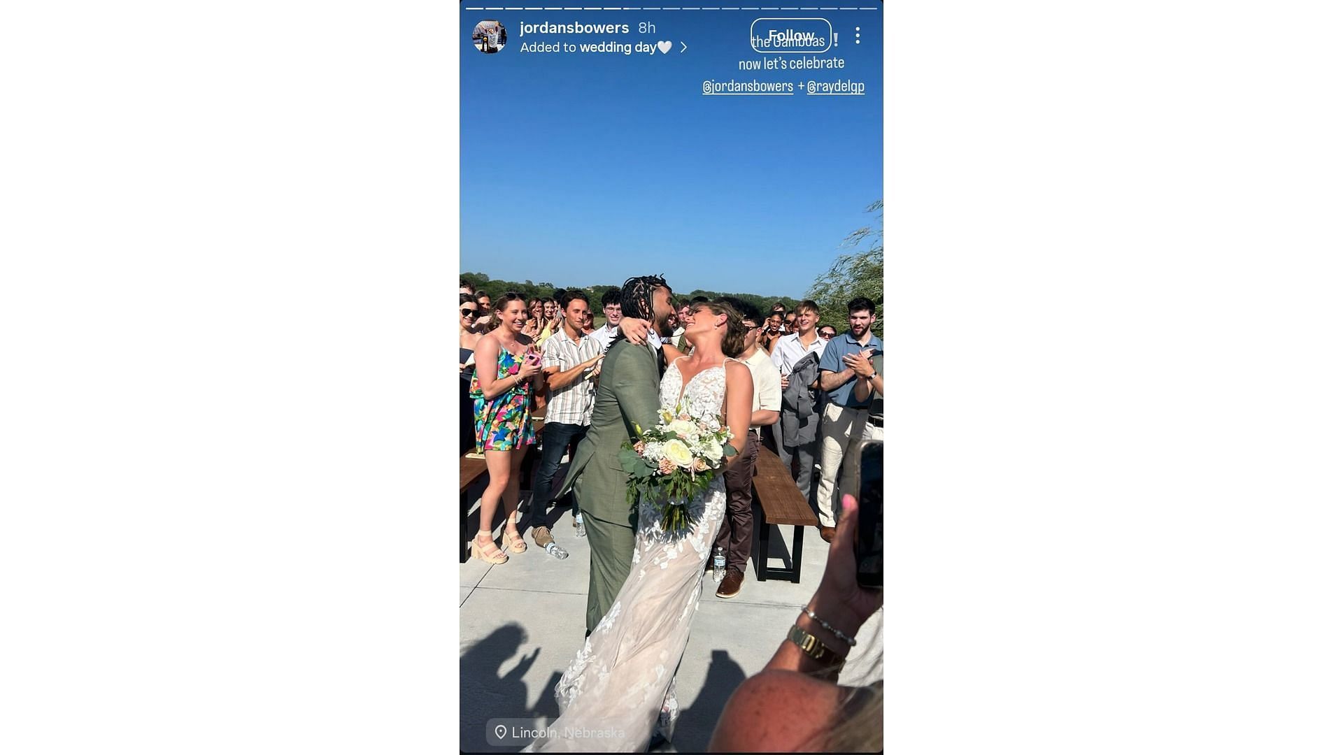 Bowers and Gamboa in their wedding dresses (Image via: Bowers' Instagram@jordansbowers)